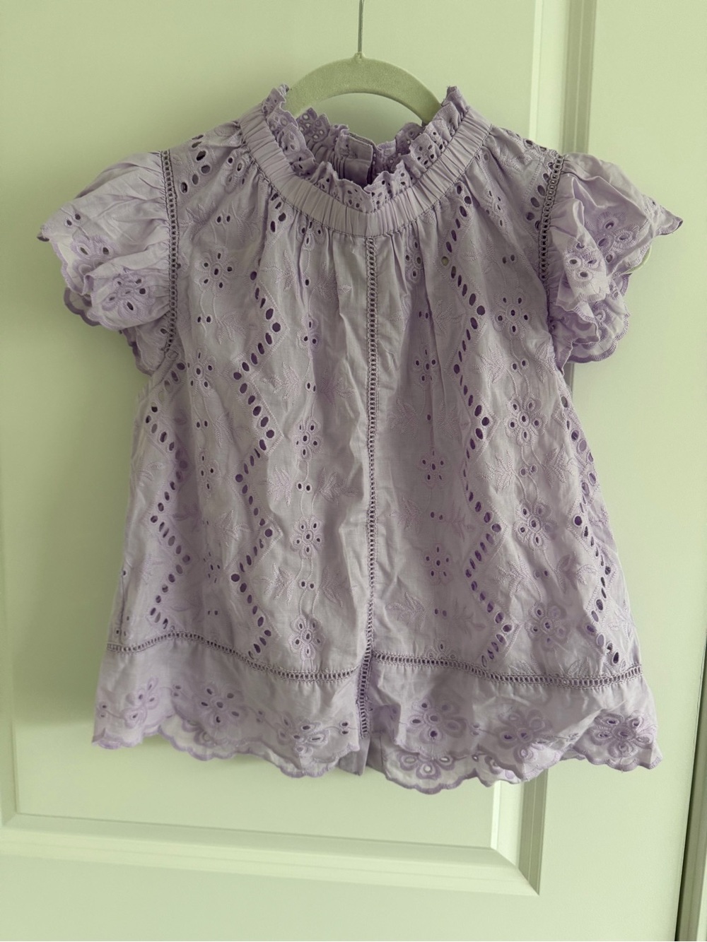 Lavender Eyelet Ruffle Neck Blouse - Women